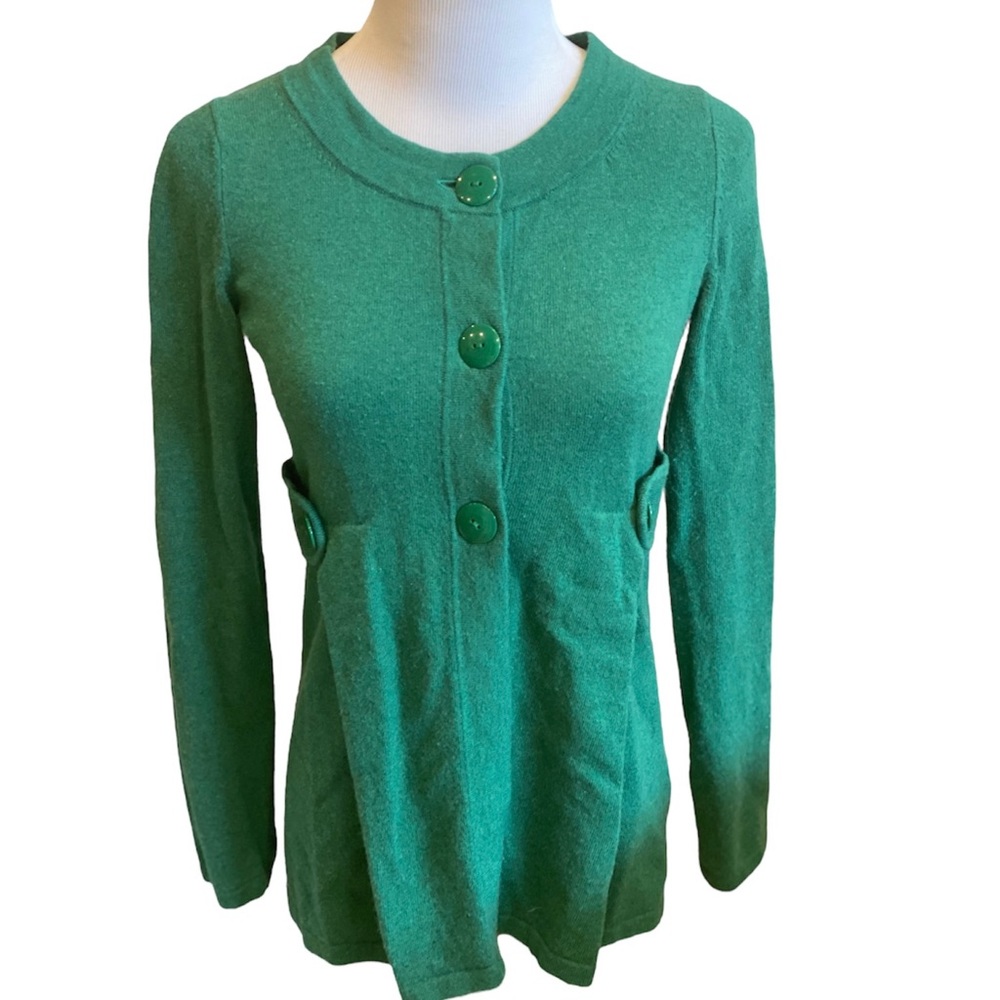 Banana Republic Retro Cashmere Wool Green Button Cardigan Sweater S Faux Belt